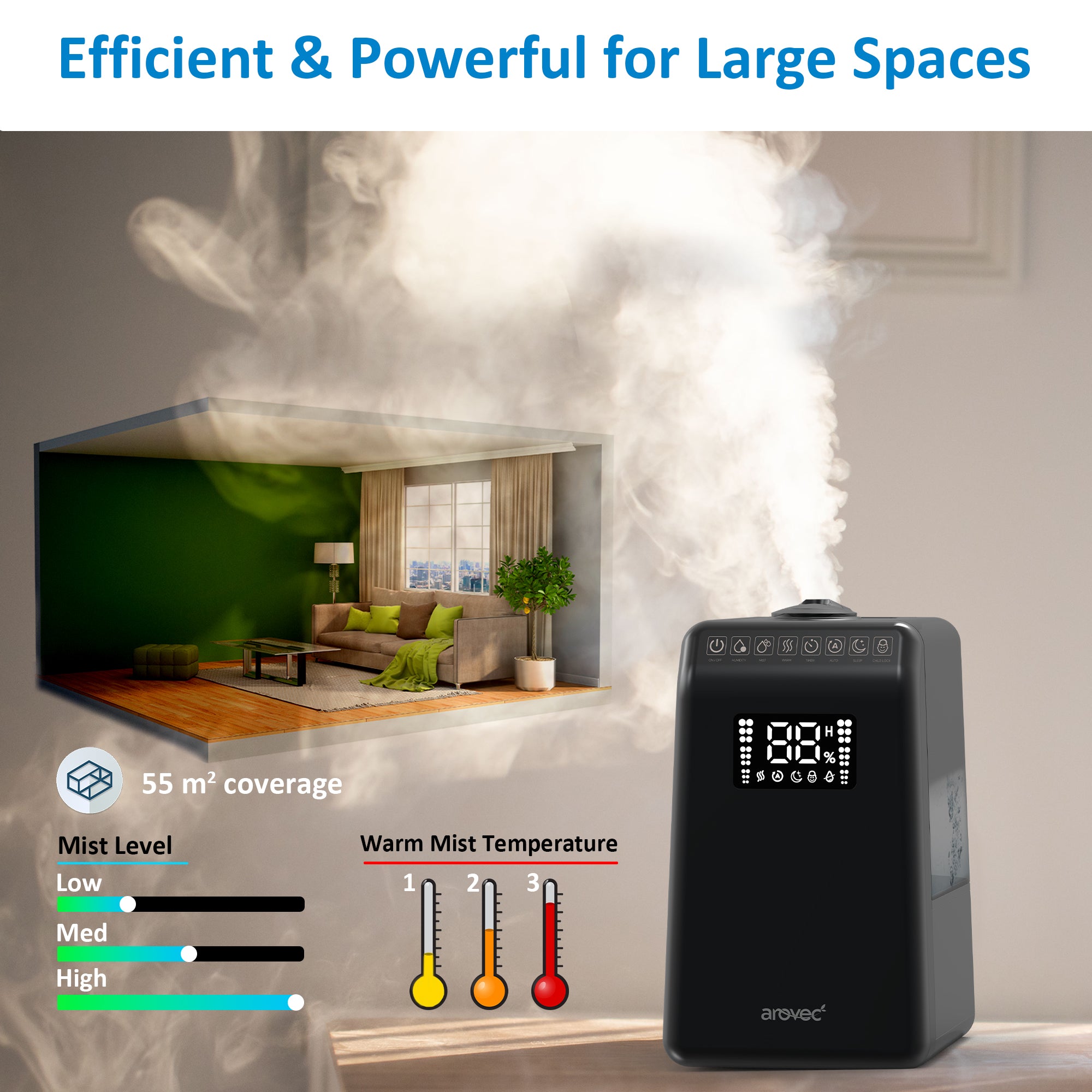 AROVEC Humidifier Ultrasonic Top Fill 6L, AroMist-550B