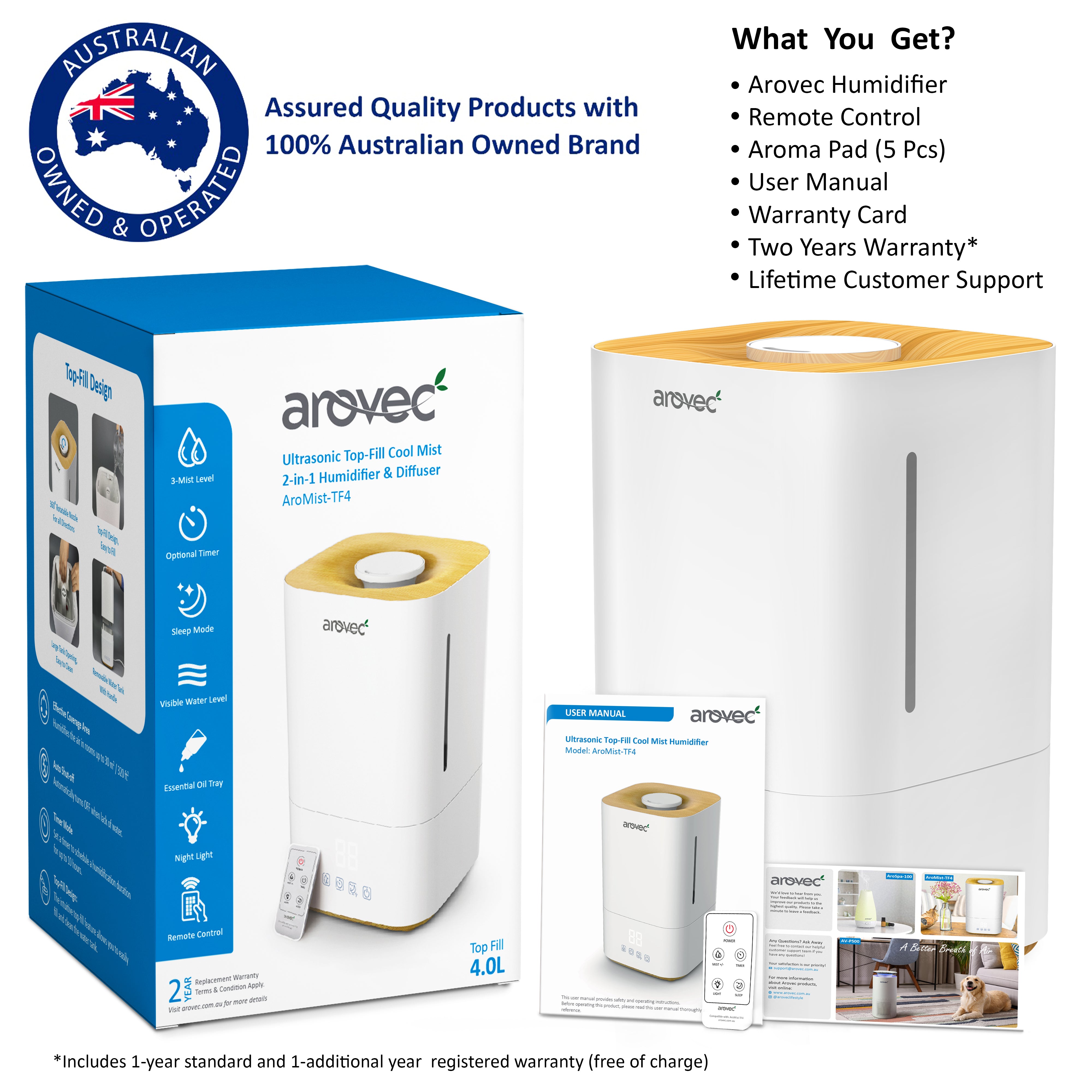 AROVEC Ultrasonic Top-Fill Cool Mist Humidifier, AroMist-TF4
