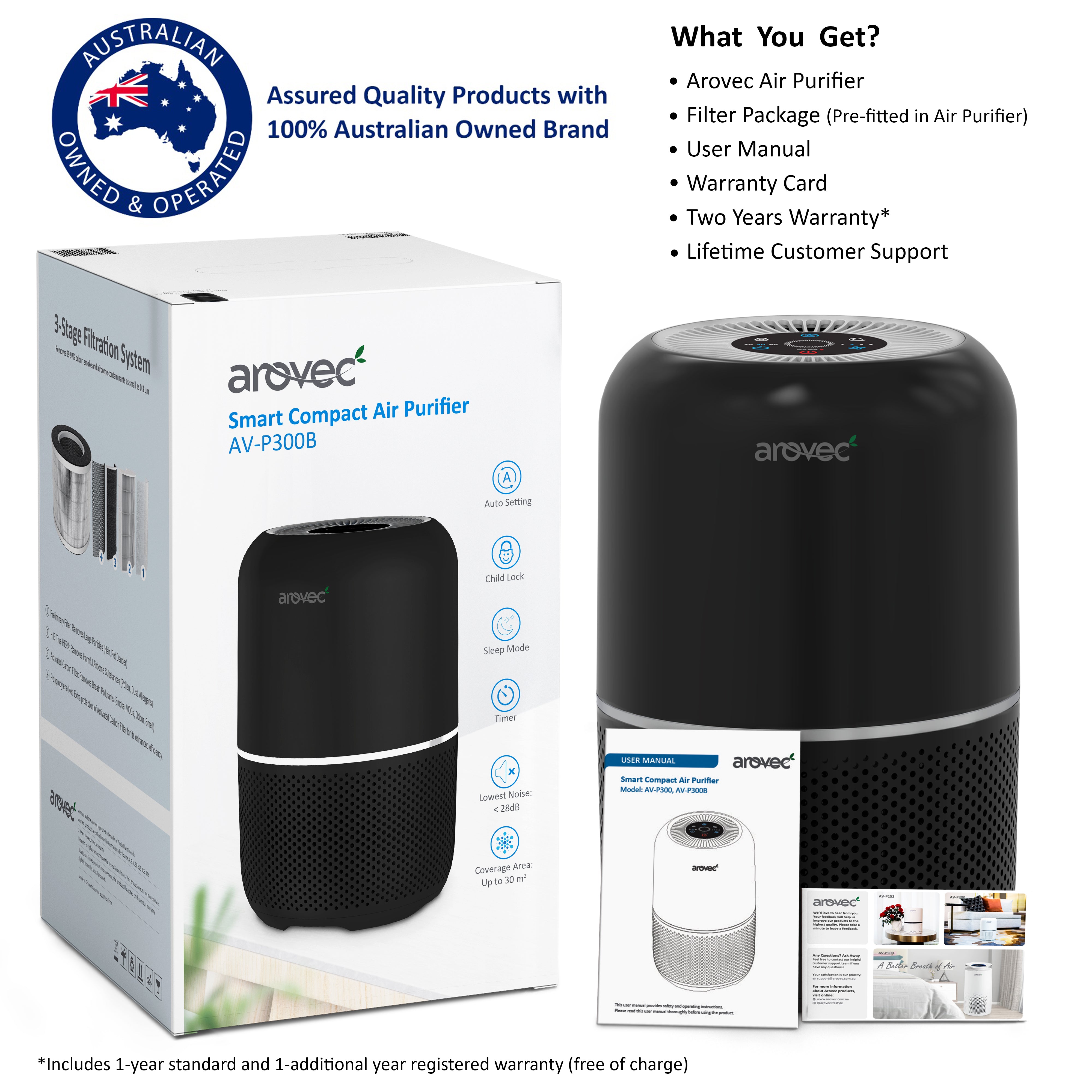 AROVEC Smart Compact Air Purifier AV-P300B