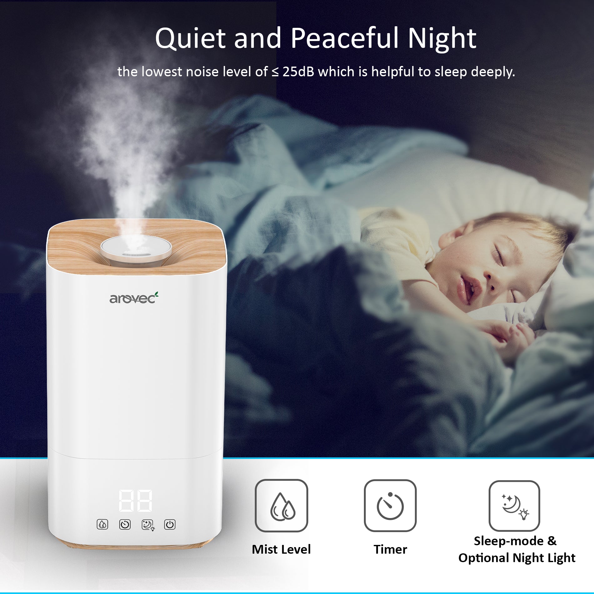 AROVEC Ultrasonic Top-Fill Cool Mist Humidifier, AroMist-TF4