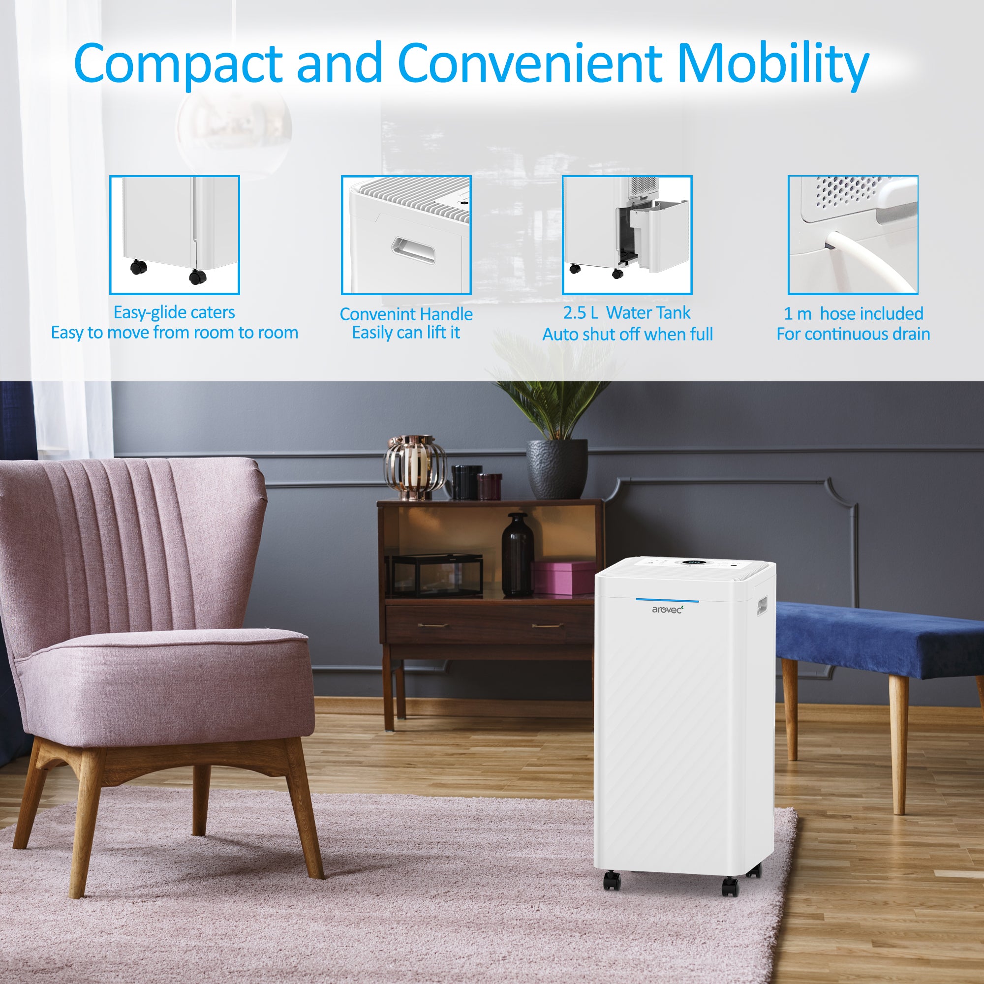 AROVEC Smart Dehumidifier & Air Purifier 2-in-1 Functionality, AroDry-P16