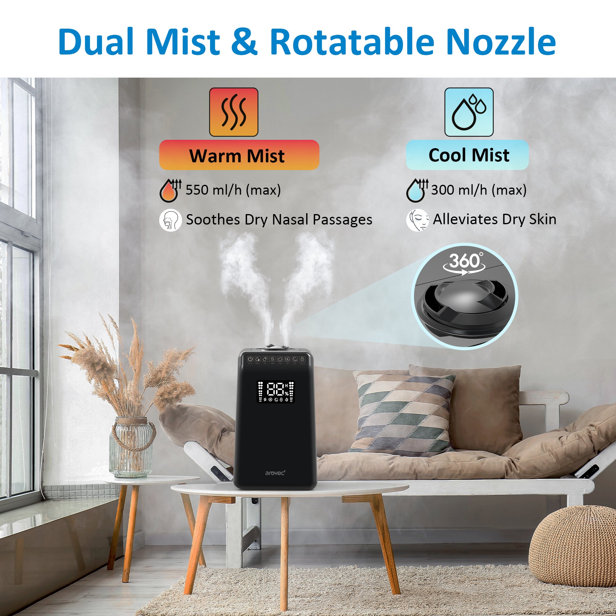 AROVEC Humidifier Ultrasonic Top Fill 6L, AroMist-550B