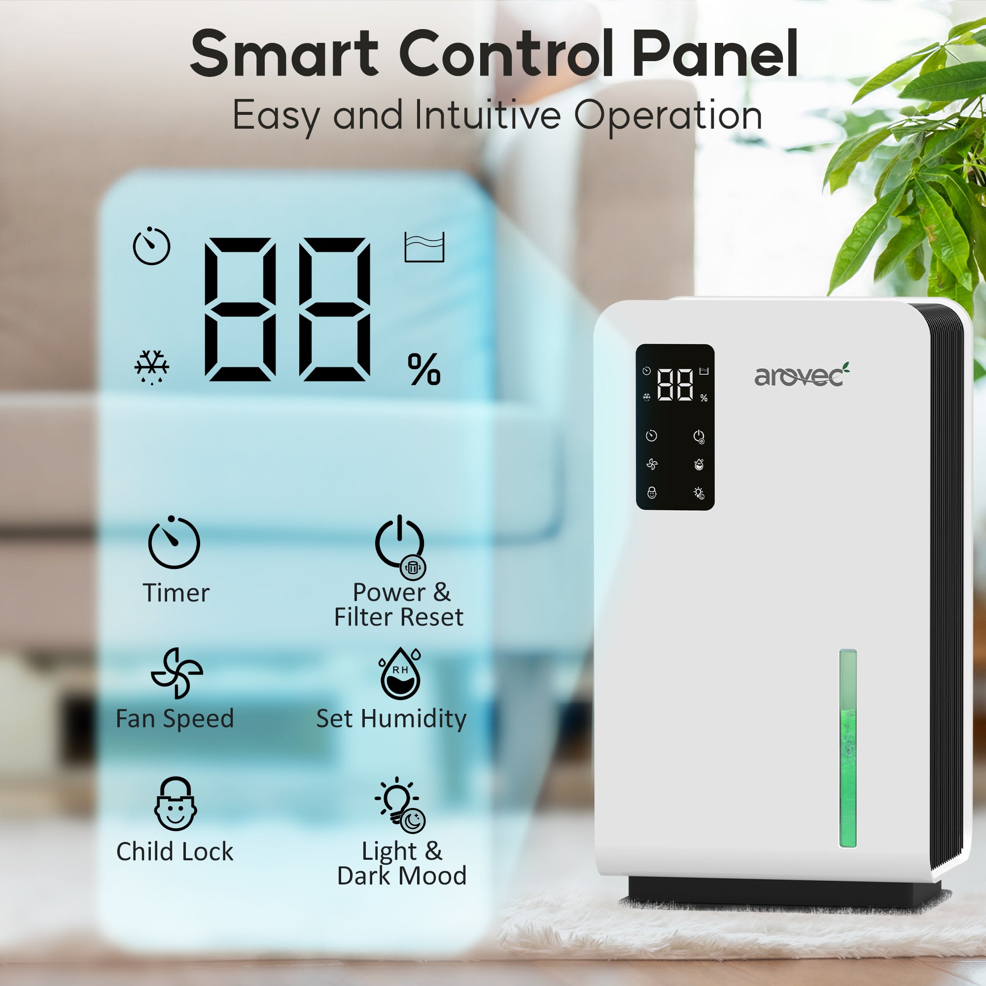 AROVEC Air Dehumidifier & Purifier Smart 2-in-1, H13 True HEPA Filter (Renew-Like New)