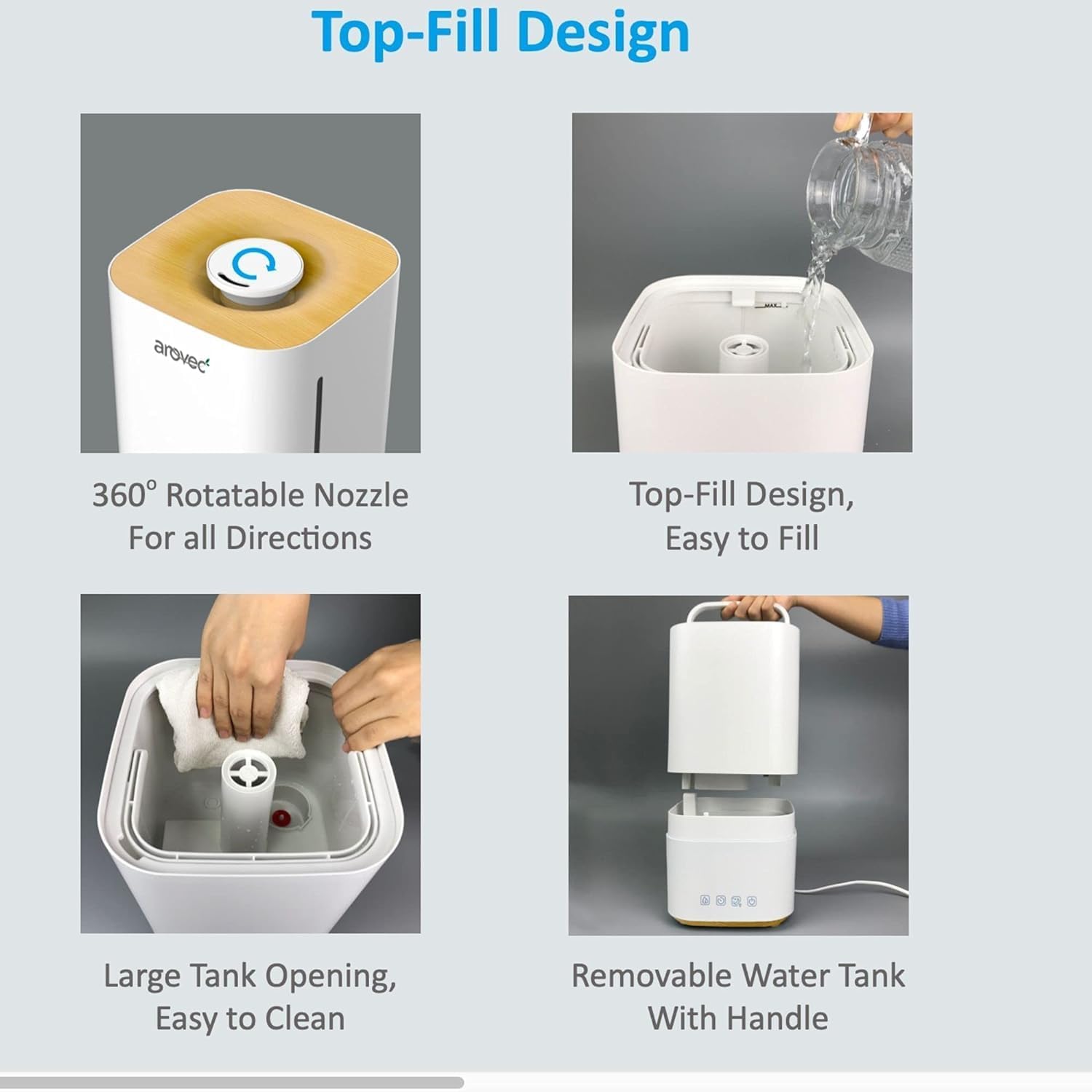 AROVEC Ultrasonic Top-Fill Cool Mist Humidifier, AroMist-TF4-R1  (Renew-Like New)