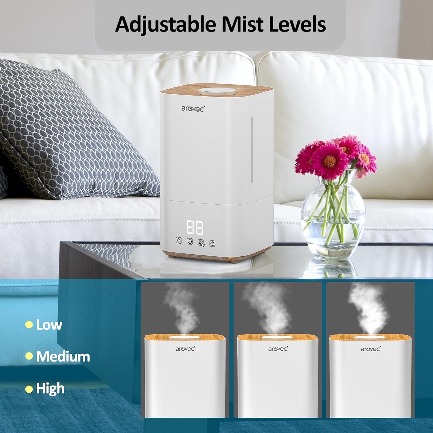 AROVEC Ultrasonic Top-Fill Cool Mist Humidifier, AroMist-TF4-R1  (Renew-Like New)