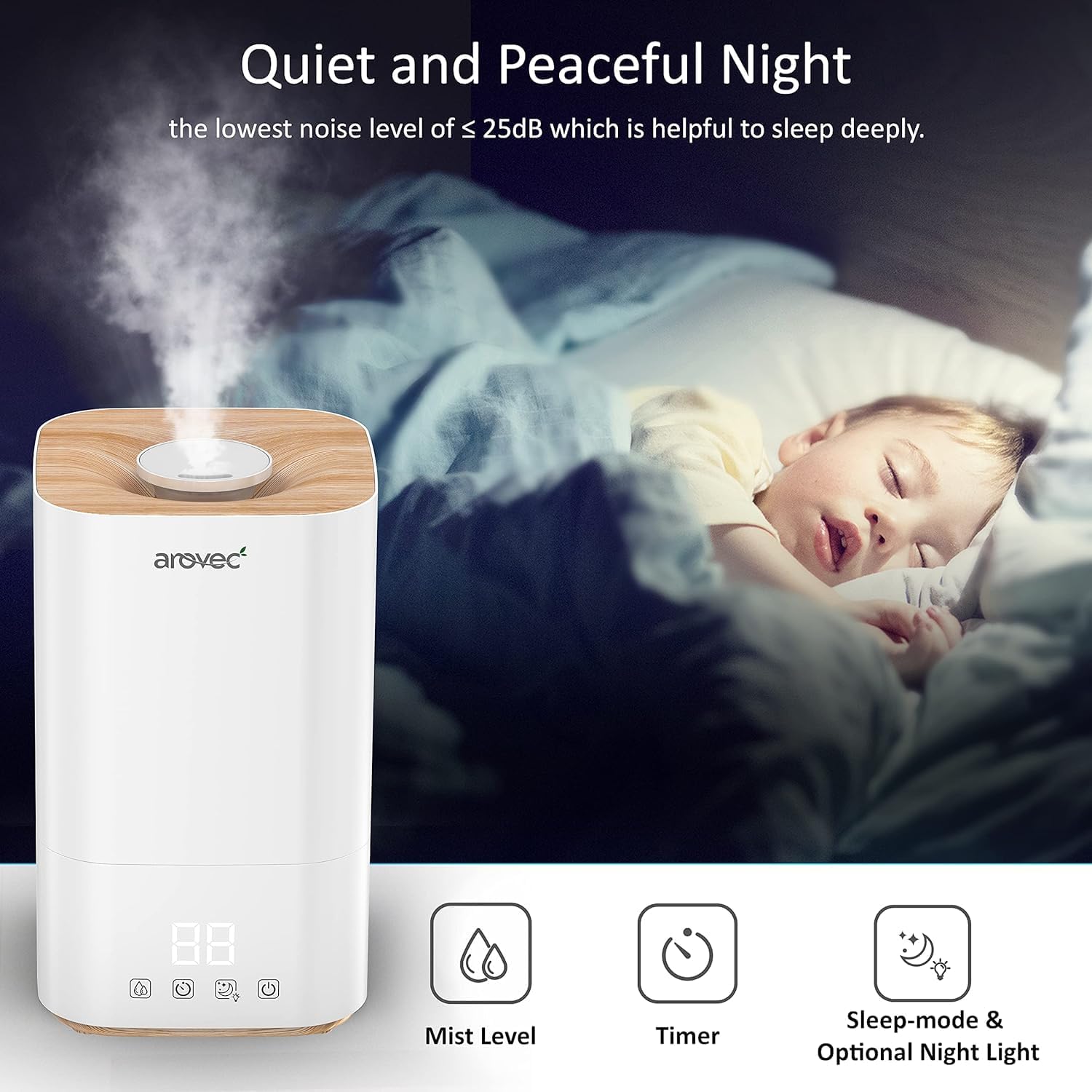 AROVEC Ultrasonic Top-Fill Cool Mist Humidifier, AroMist-TF4-R1  (Renew-Like New)