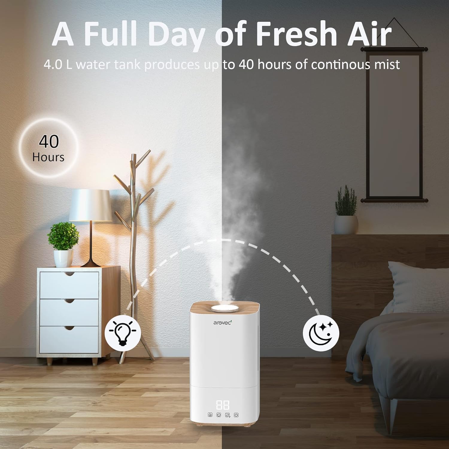 AROVEC Ultrasonic Top-Fill Cool Mist Humidifier, AroMist-TF4-R1  (Renew-Like New)