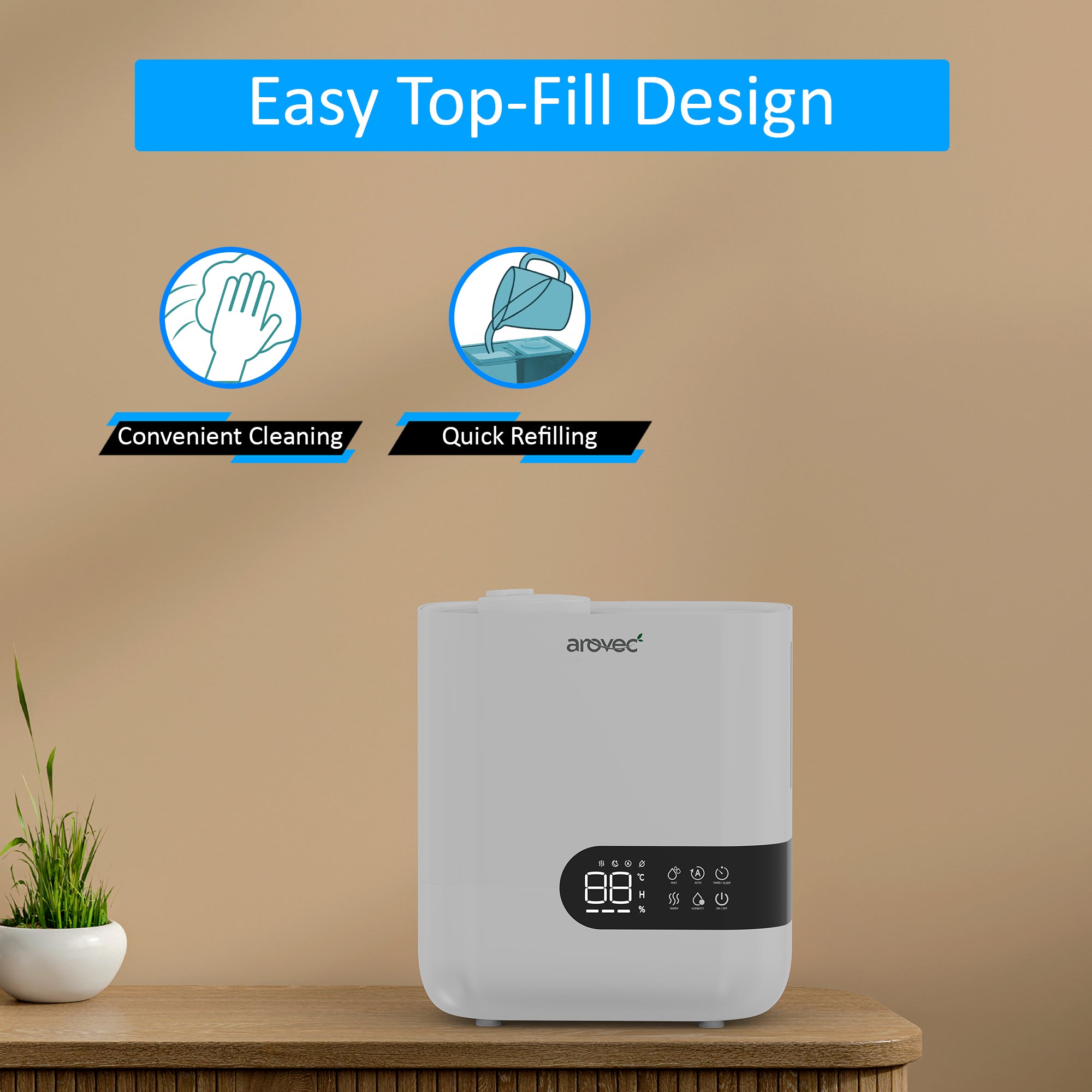 AROVEC Humidifier & Aroma Diffuser, Top Fill 4.5L, AroMist-450