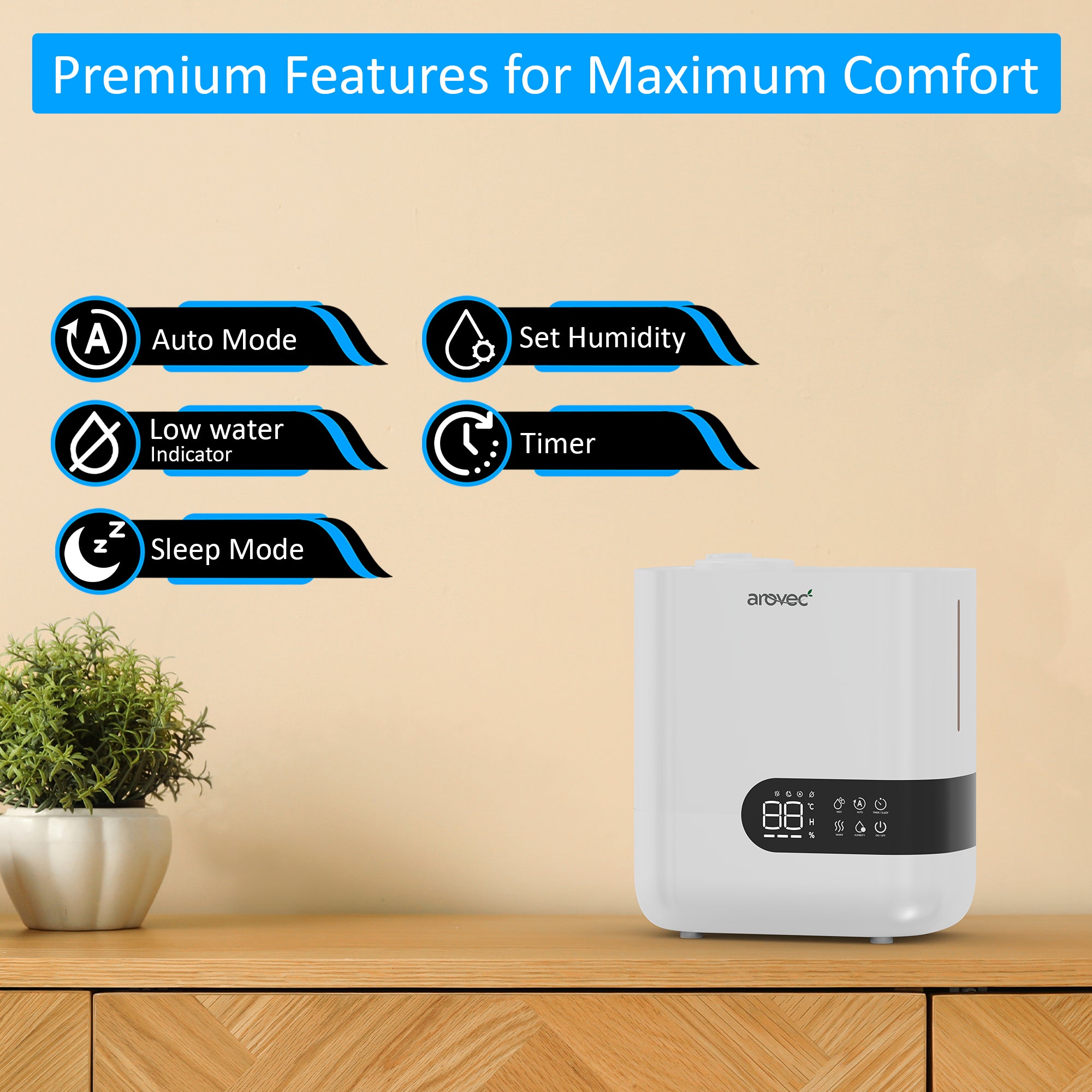 AROVEC Humidifier & Aroma Diffuser, Top Fill 4.5L, AroMist-450