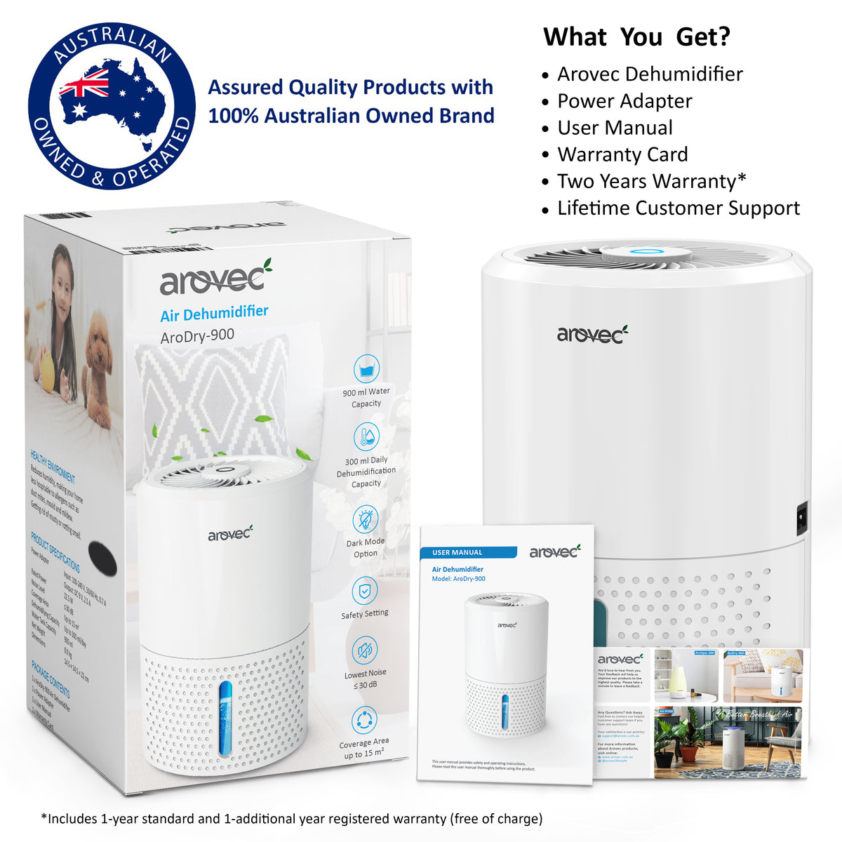 AROVEC Air Dehumidifier 900mL Water Tank, AroDry-900
