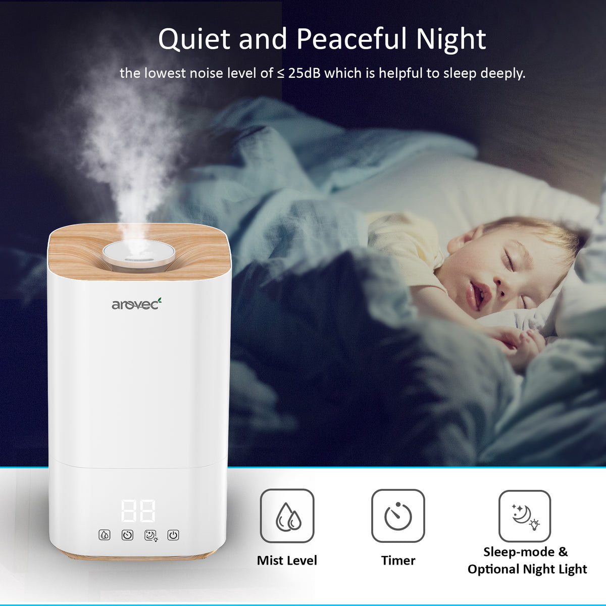 AROVEC Ultrasonic Top-Fill Cool Mist Humidifier, AroMist-TF4