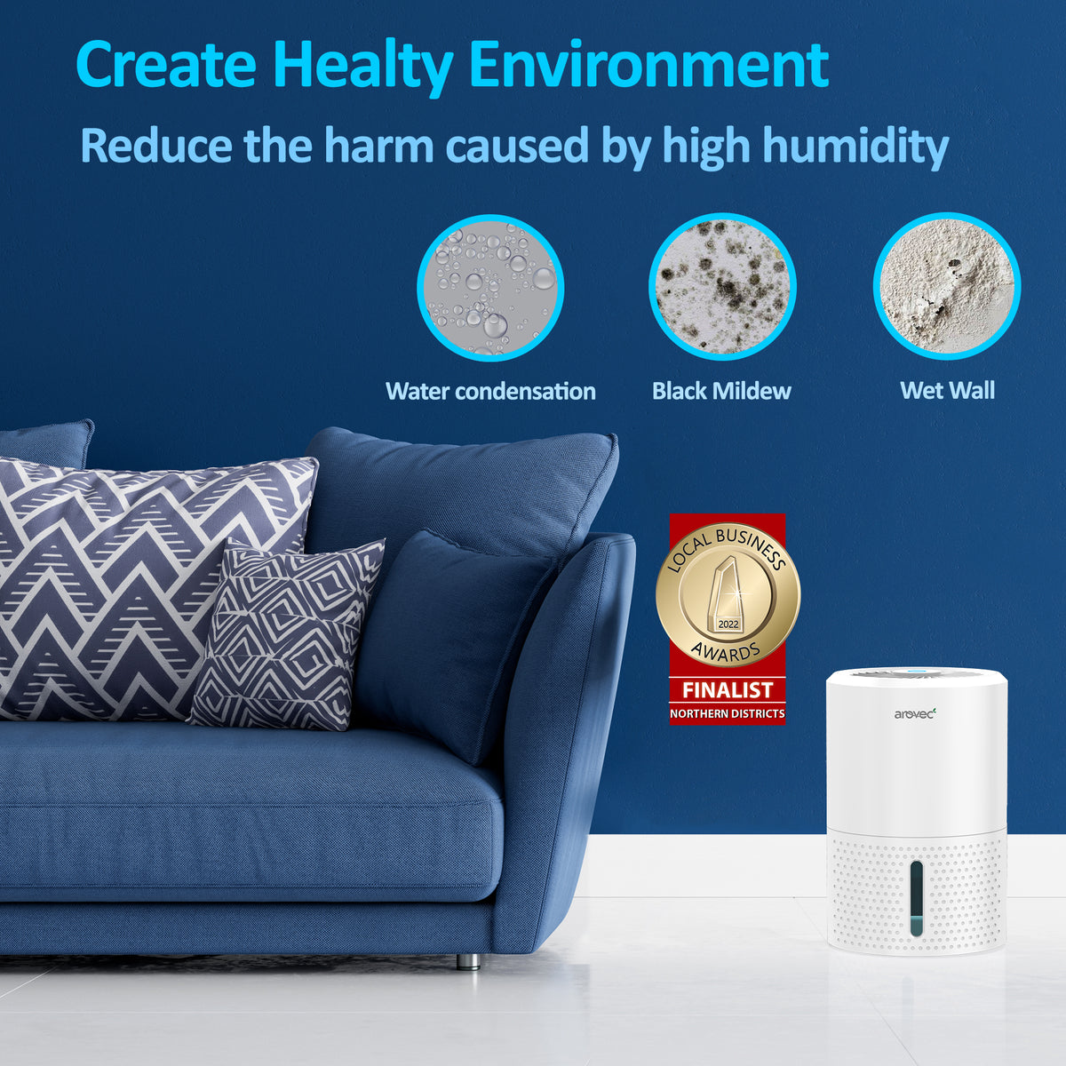 AROVEC Air Dehumidifier 900mL Water Tank, AroDry-900
