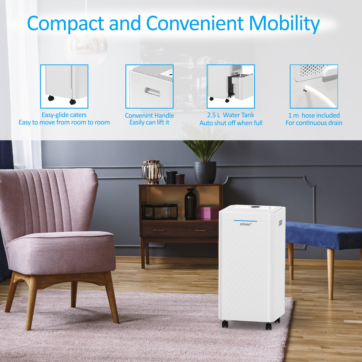 AROVEC Smart Dehumidifier & Air Purifier 2-in-1 Functionality, AroDry-P16